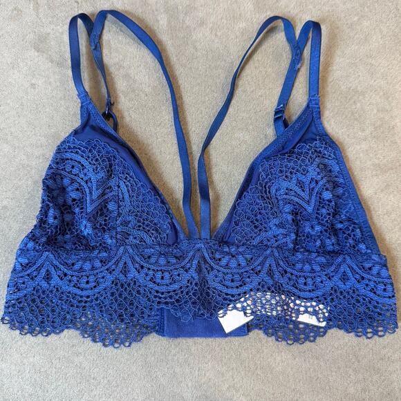 Victoria's Secret Royal Blue Lace Bra Bralette S Small Double Strap - Picture 1 of 8